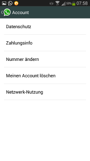 App - WhatsApp - Menü - Einstellungen - Account (Konto)