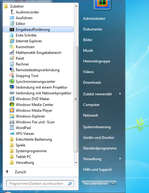 VU+ (VU Plus) Duo² - Windows7 - Start - Zubehör - Eingabeaufforderung
