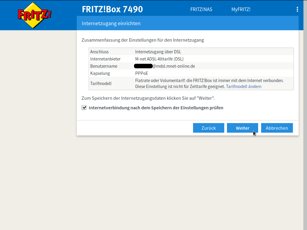 FRITZ!Box - Internetzugang einrichten - Internetanbieter - weitere Internetanbieter - M-net - DSL - Zusammenfassung