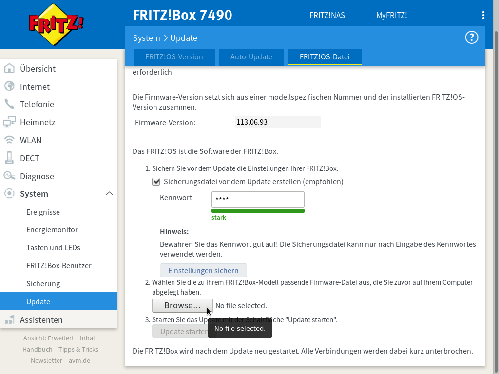 FRITZ!OS - System - Update - Auto-Update - Öffnen...