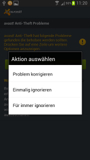 App - avast! - Warnung 2 - Problem korrigieren