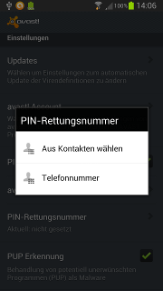 app - avast! - Einstellungen - PIN-Rettungsnummer - Popupdialog