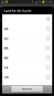 App - Barcode Scanner - Einstellungen - Seite 1 - Land für die Suche