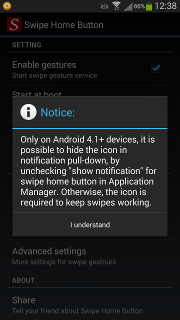 App - Swipe Home Button - Einstellungen - Transparent notification icon