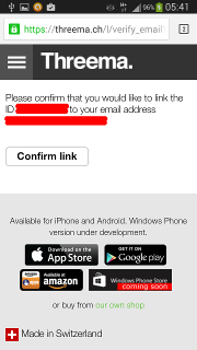 App - Threema - Einrichtung - e-Mail-Adressen Verifizierung - Link in Browser öffnen