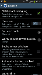 GT-I9300 Android 4.3 - Einstellungen: Verbindungen - WLAN - Erweitert