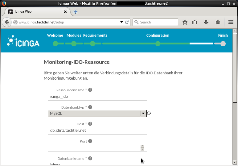 Icinga Web 2 - Setup Monitoring-IDO-Ressource - Seite 1