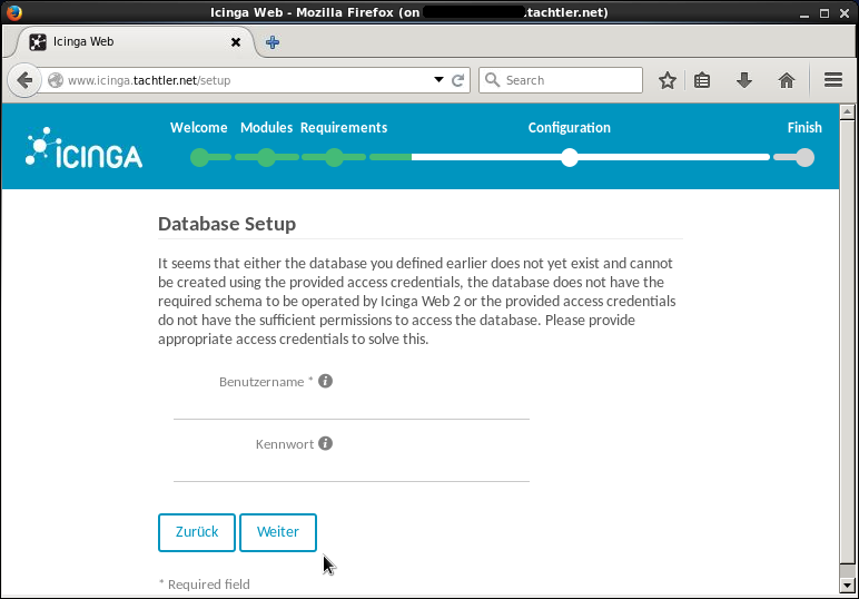 Icinga Web 2 - Setup Configuration - SQL Database Setup