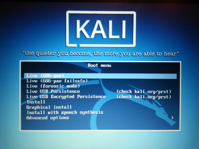 Kali-Linux - Bootmenü - Live (686-pae)