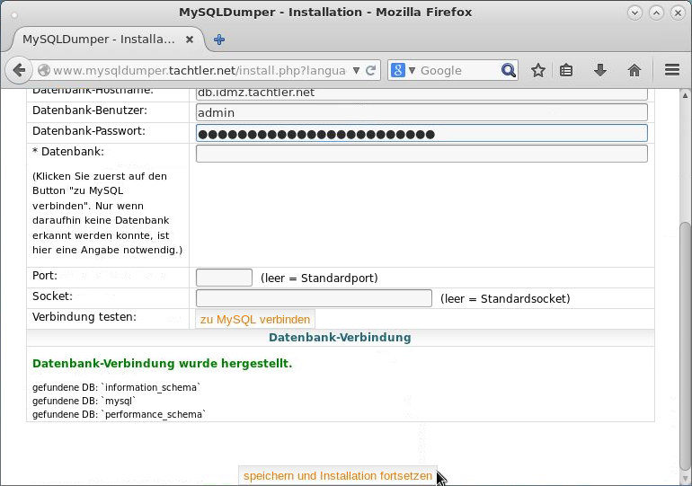 MySQLDumper - Installation - Schritt 1.1