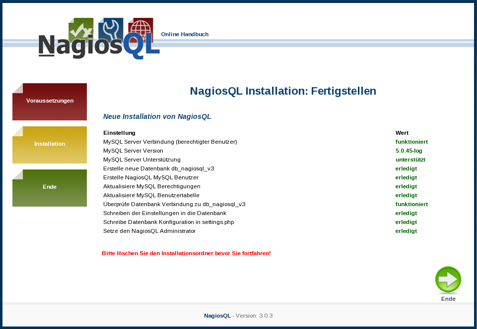 Willkommen zum NagiosQL Installations Assistenten - Seite 4