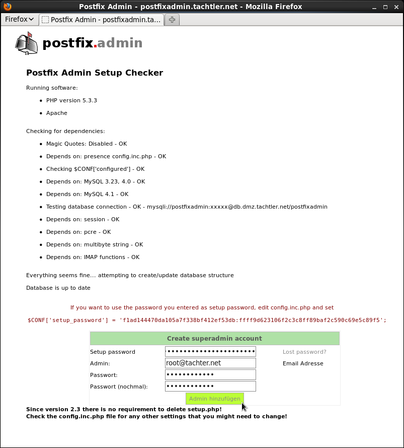 Postfix Admin Setup Checker - Superadmin