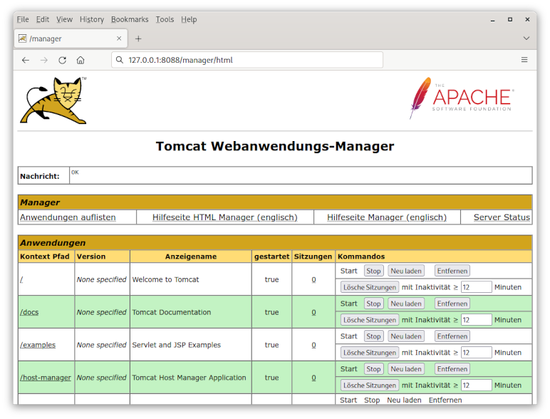 Apache Tomcat Applikation-Server - Manager-Web-Anwendung