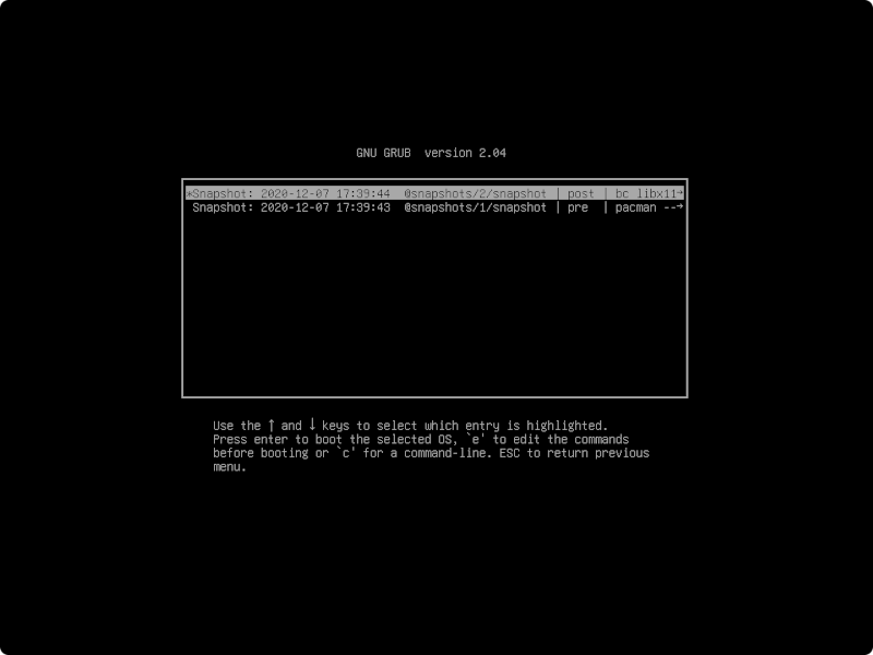 Neustart GRUB - Arch Linux snapshots