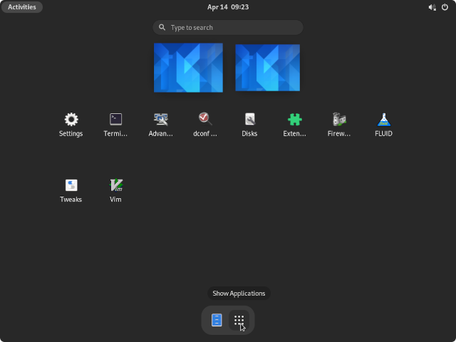 ArchLinux - Activities - Show Applications - GNOME 40.0.0