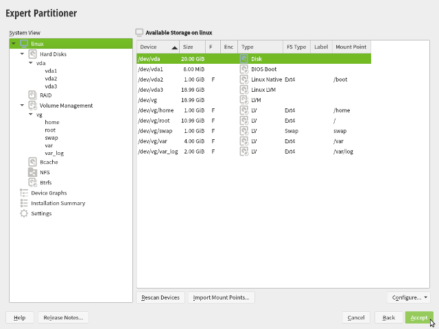 openSUSE Leap 15.1 - DVD - Experten Partitionierung - Übersicht