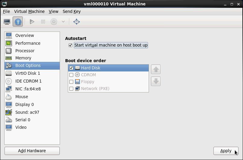 virt-manager - VM - Anzeige VM Details - Boot Options