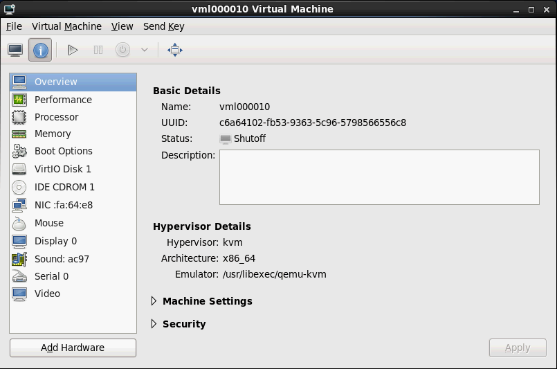 virt-manager - VM - Anzeige VM Details - Overview
