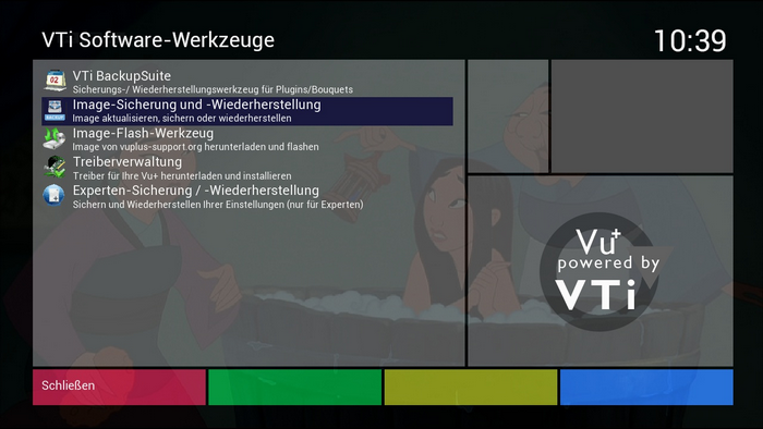 Vu+ Duo² - Hauptmenü - VTi Panel - VTi Software-Werkzeuge - Image-Sicherung- und Wiederherstellung