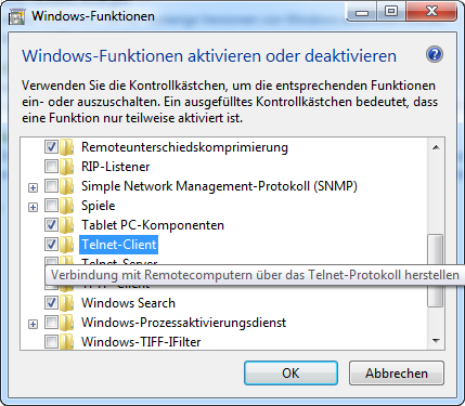 VU+ (VU Plus) Duo² - Windows7 - Start - Systemsteuerung - Programme - Programme und Funktionen - Windows-Funktionen aktivieren oder deaktivieren