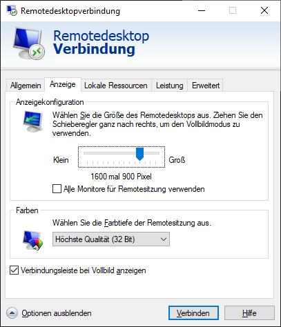 Microsoft™ Remote Desktop Client - mit eigener Bildschirmauflösung