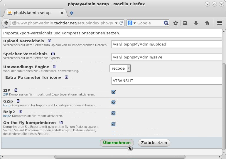 tachtler:phpmyadmin_-_setup_funktionen_uebernehmen.png